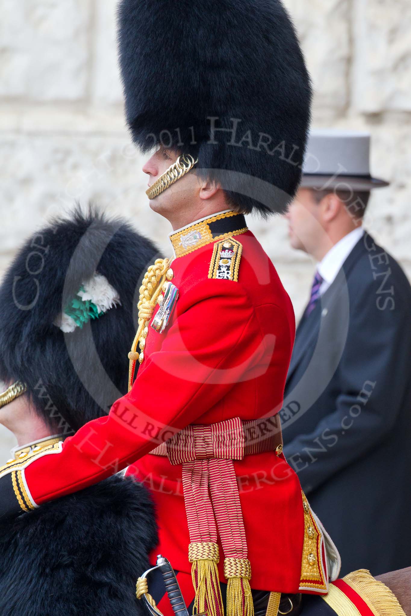 Trooping the Colour 2011: Close-up of the Field Officer in Brigade Waiting, Lieutenant Colonel Lincoln P M Jopp, Scots Guards..
Horse Guards Parade, Westminster,
London SW1,
Greater London,
United Kingdom,
on 11 June 2011 at 10:39, image #65