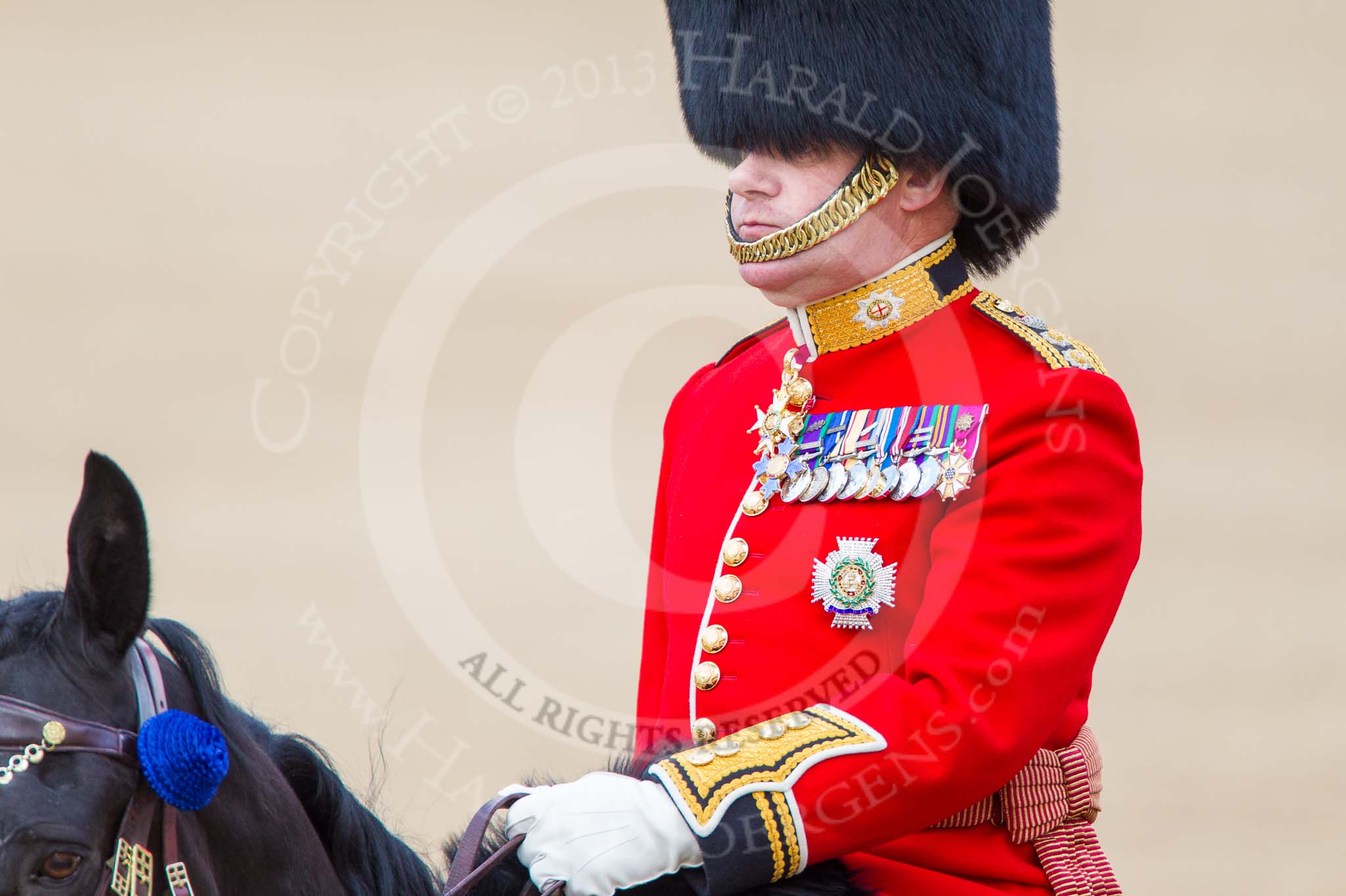 Trooping the Colour 2013: Colonel Coldstream Guards General Sir James Bucknall during the Inspection of the Line..
Horse Guards Parade, Westminster,
London SW1,

United Kingdom,
on 15 June 2013 at 11:02, image #318