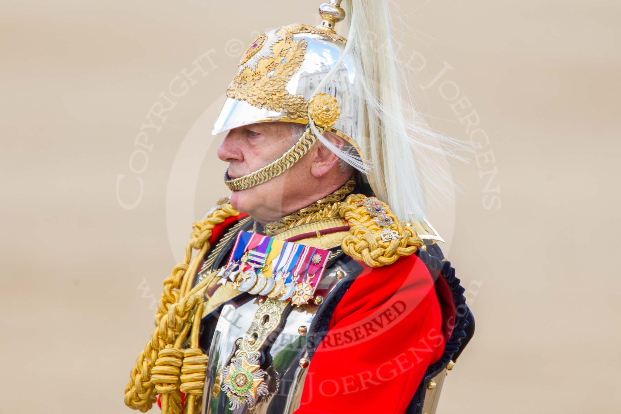 Trooping the Colour 2013: Gold Stick in Waiting and Colonel Life Guards, Field Marshal the Lord Guthrie of Craigiebank, during the Inspection of the Line..
Horse Guards Parade, Westminster,
London SW1,

United Kingdom,
on 15 June 2013 at 11:02, image #320