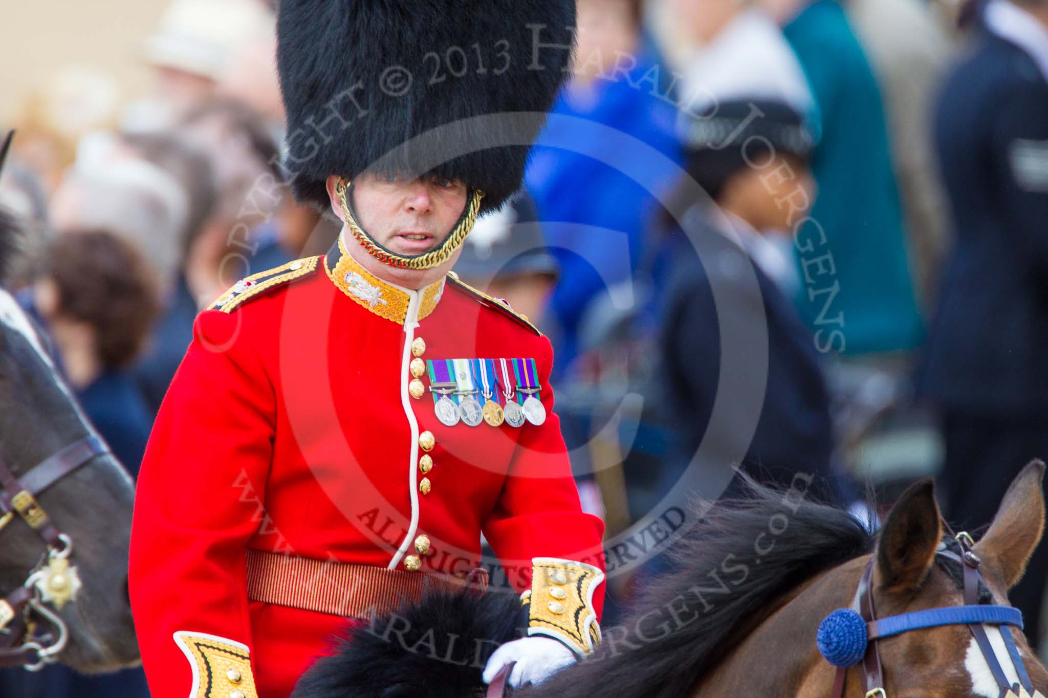 Trooping the Colour 2013: Foot Guards Regimental Adjutant Lieutenant Colonel A W Foster, Scots Guard during the Inspection of the Line..
Horse Guards Parade, Westminster,
London SW1,

United Kingdom,
on 15 June 2013 at 11:03, image #325