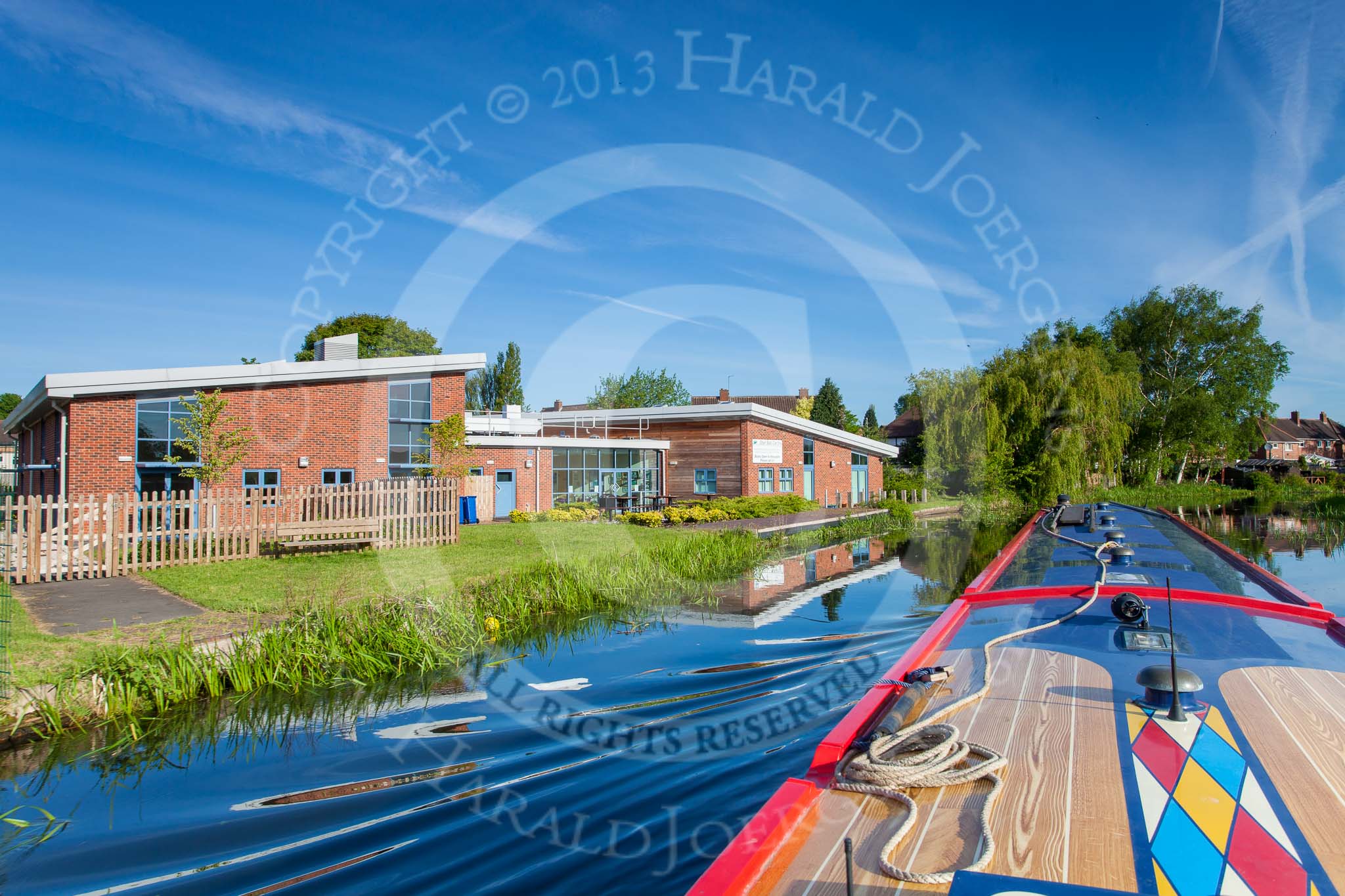 Photo 1305260732545D26198HaraldJoergens BCN Marathon Challenge 2013: NB "Felonious Mongoose" on the Wyrley & Essington Canal at the Stan Ball Centre, the Walsall Community Centre between Holland Bridge and Little Bloxwich Bridge..
Birmingham Canal Navigation,
United Kingdom,
on 26 May 2013 at 07:33, image #358
