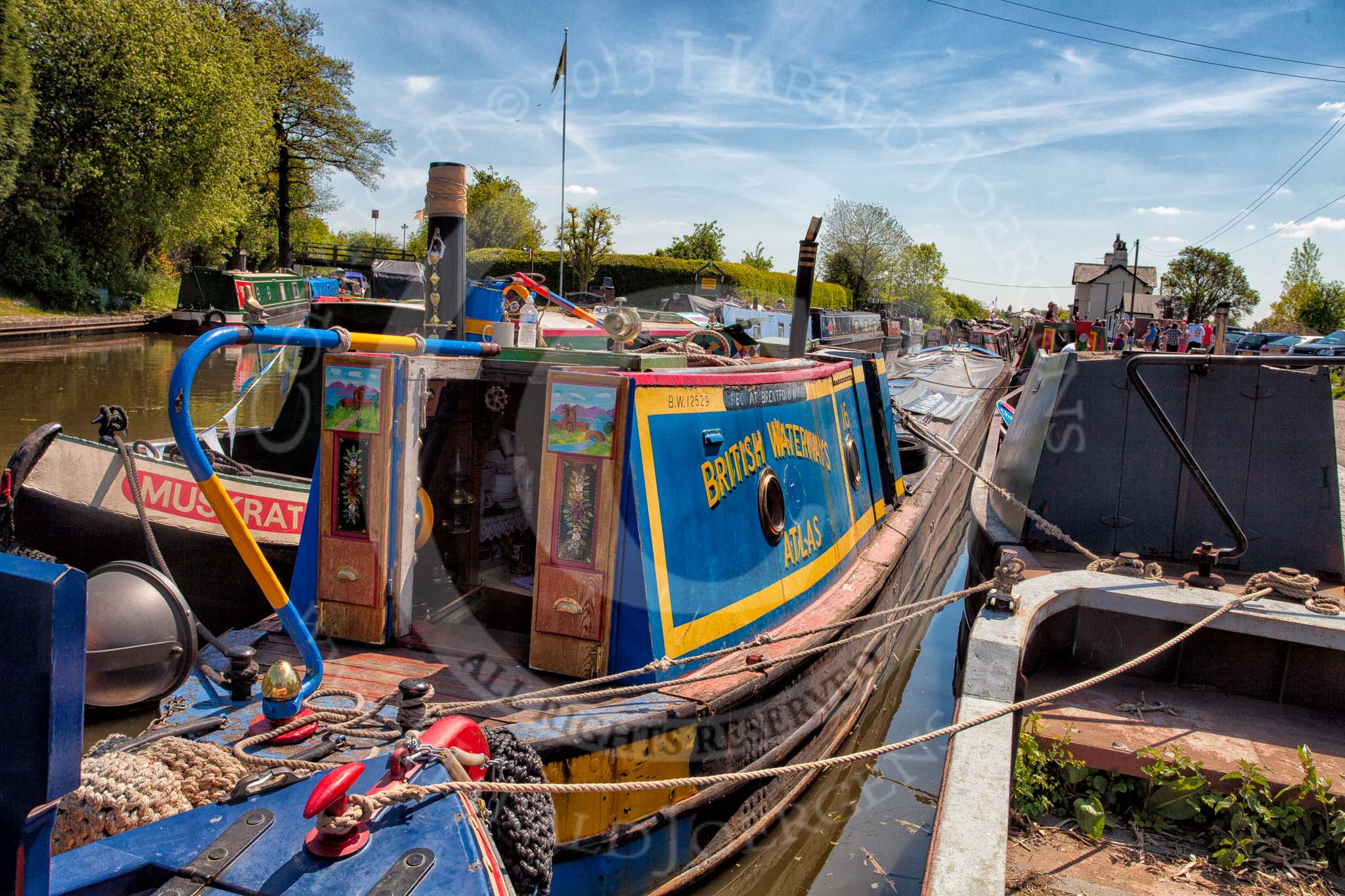 Photo 1305261427455D26485HaraldJoergensE2536 BCN Marathon Challenge 2013: Ex-British Waterways working boat "Atlas" at the finish of the BCN Marathon Challenge at Longwood Junction on the Daw End Branch..
Birmingham Canal Navigation,
United Kingdom,
on 26 May 2013 at 14:28, image #418