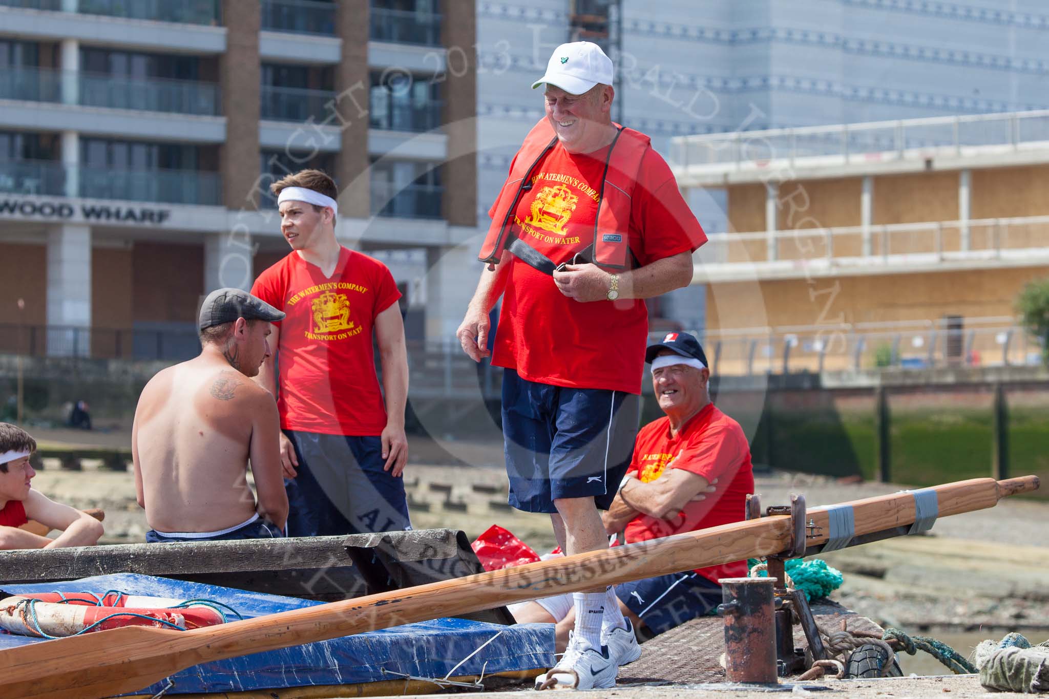 TOW River Thames Barge Driving Race 2013: Crew on board of barge "Spirit of Mountabatten", by Mechanical Movements and Enabling Services Ltd, before the race..
River Thames between Greenwich and Westminster,
London,

United Kingdom,
on 13 July 2013 at 12:02, image #44