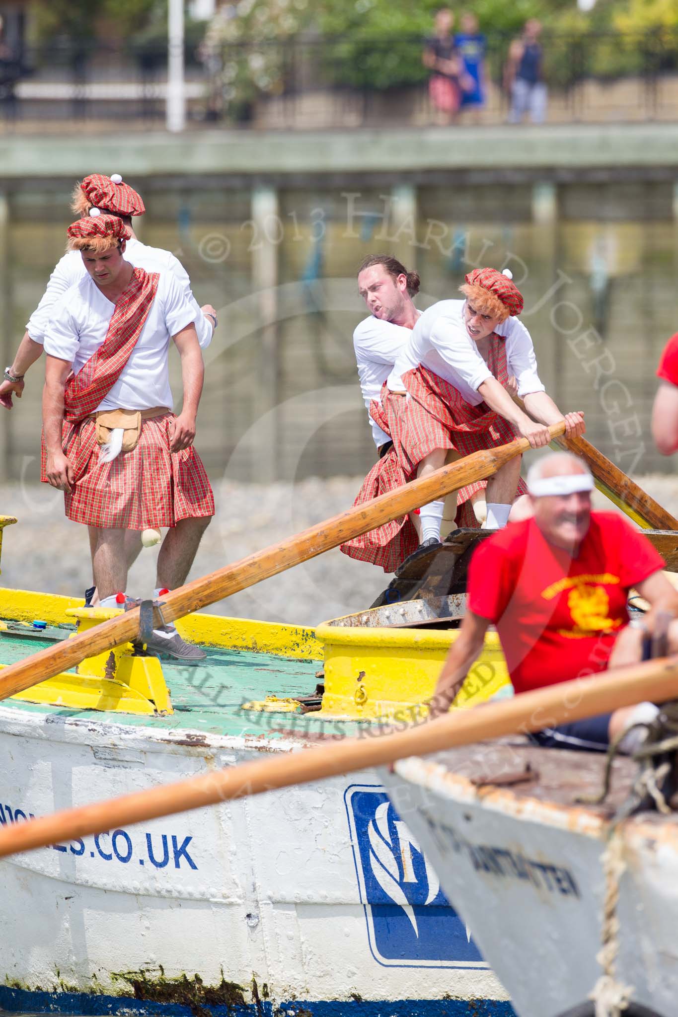 TOW River Thames Barge Driving Race 2013: Barge "Hoppy", by GPS Fabrication, closely followed by barge "Spirit of Mountabatten", by Mechanical Movements and Enabling Services Ltd..
River Thames between Greenwich and Westminster,
London,

United Kingdom,
on 13 July 2013 at 12:39, image #157