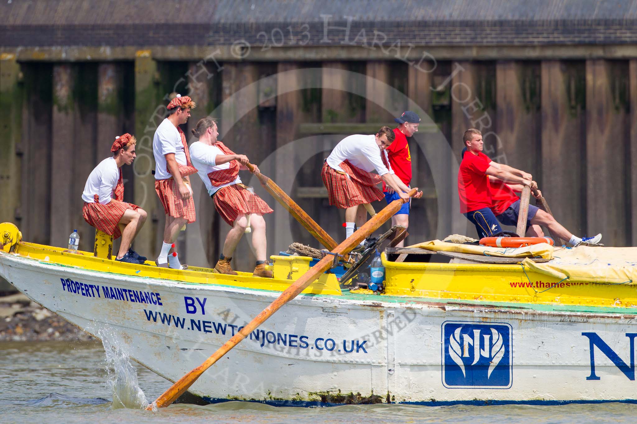 TOW River Thames Barge Driving Race 2013: Barge "Hoppy", by GPS Fabrication, behind Hoppy barge "Jane", by the RMT Union..
River Thames between Greenwich and Westminster,
London,

United Kingdom,
on 13 July 2013 at 12:46, image #201