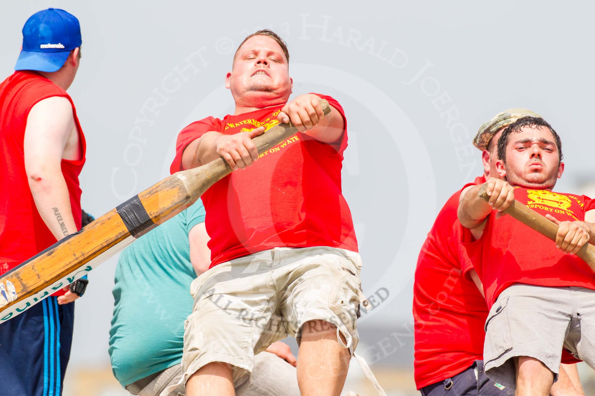TOW River Thames Barge Driving Race 2013: Rowers on board of barge "Steve Faldo", by Capital Pleasure Boats..
River Thames between Greenwich and Westminster,
London,

United Kingdom,
on 13 July 2013 at 13:02, image #262
