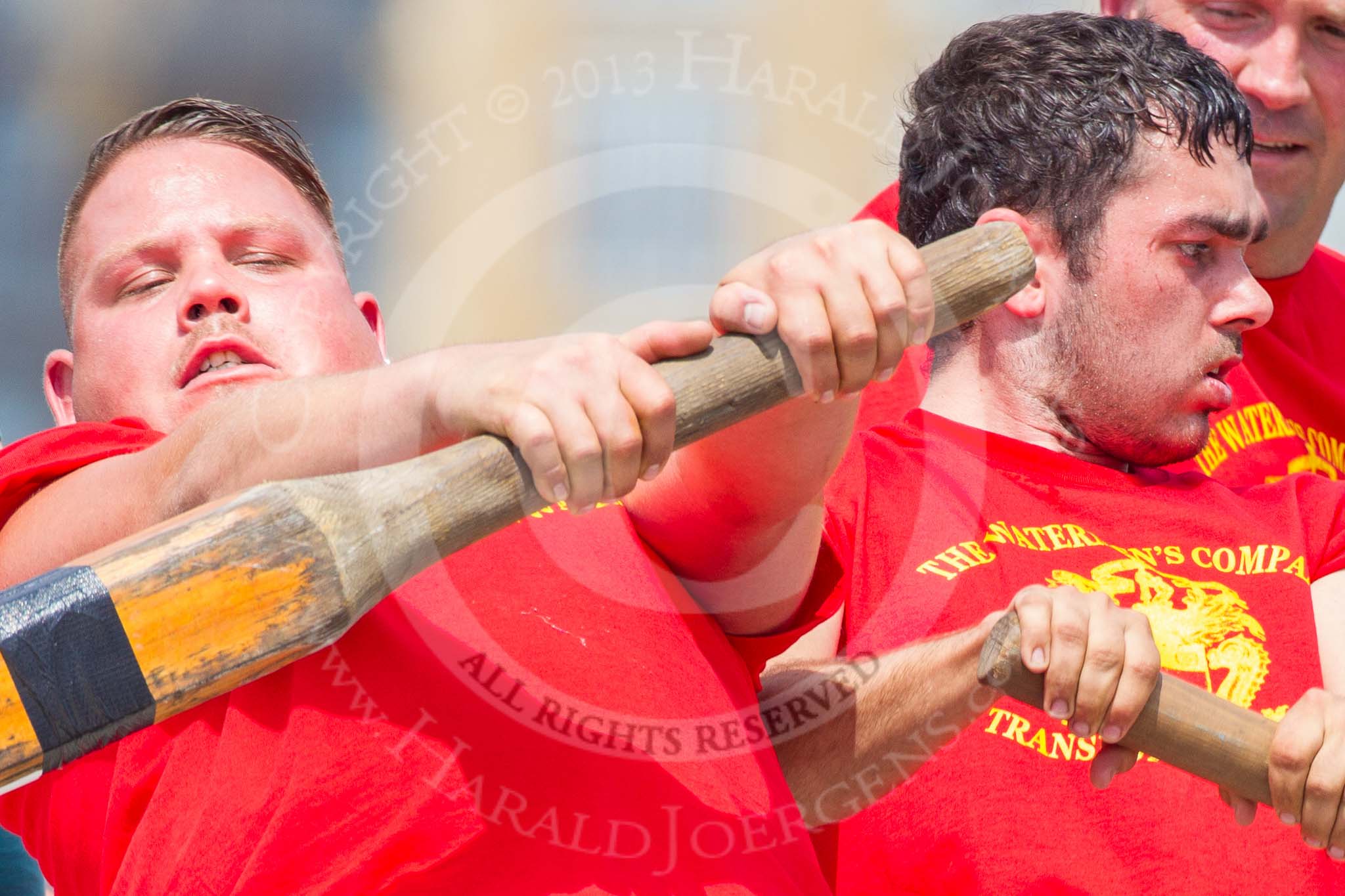 TOW River Thames Barge Driving Race 2013: Rowers on board of barge "Steve Faldo", by Capital Pleasure Boats..
River Thames between Greenwich and Westminster,
London,

United Kingdom,
on 13 July 2013 at 13:02, image #266