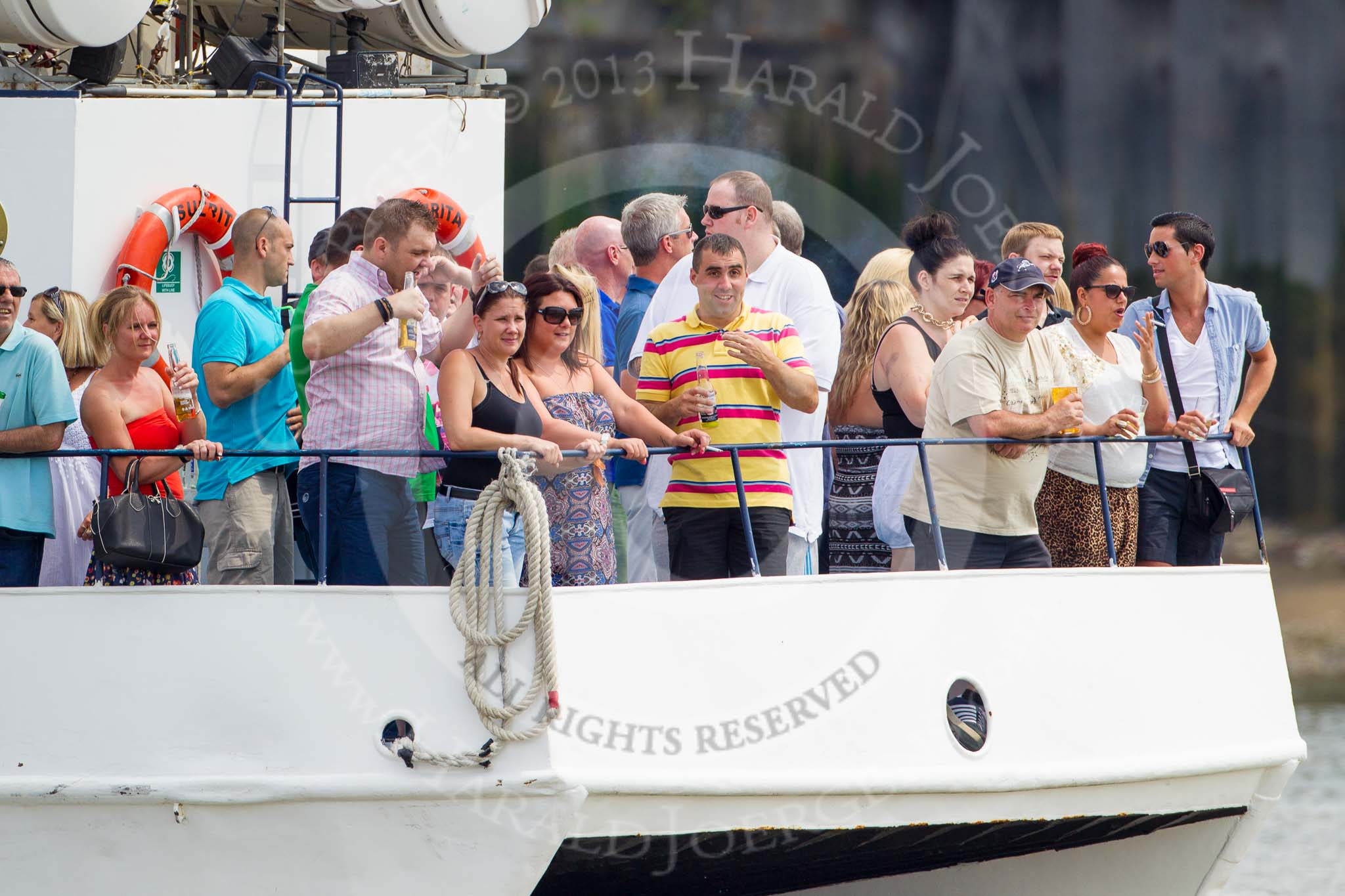 TOW River Thames Barge Driving Race 2013: Spectators on board of the Thames Pleasure Cruises boat "Suerita"..
River Thames between Greenwich and Westminster,
London,

United Kingdom,
on 13 July 2013 at 13:23, image #322