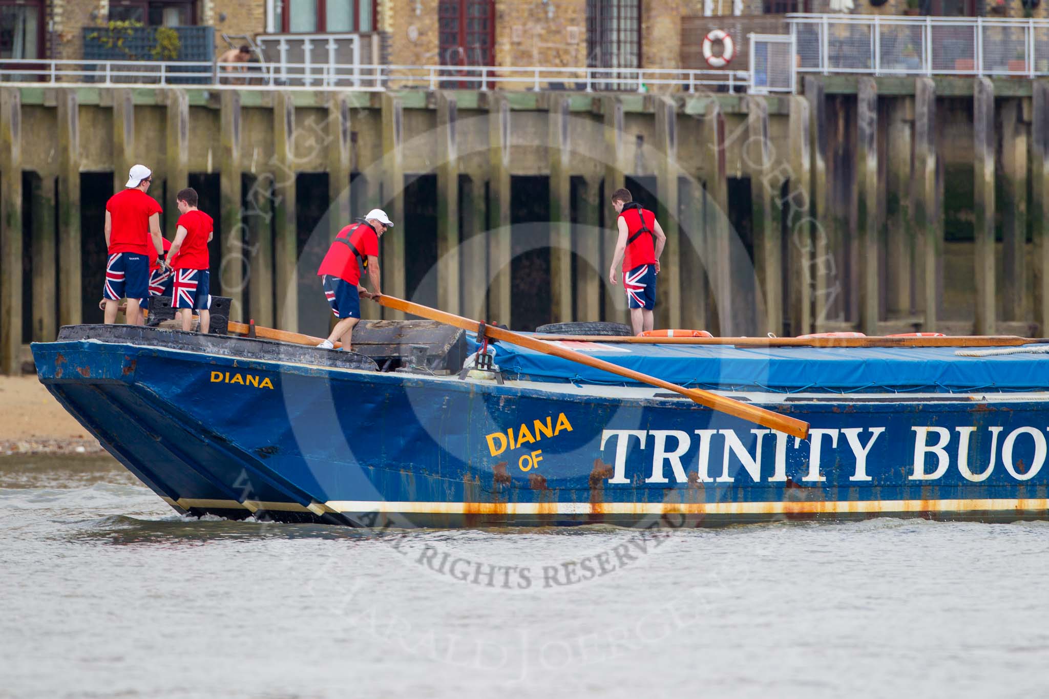 TOW River Thames Barge Driving Race 2013: Barge "Diana", by Trinity Buoy Wharf..
River Thames between Greenwich and Westminster,
London,

United Kingdom,
on 13 July 2013 at 13:24, image #329