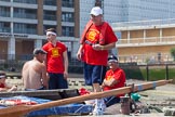 TOW River Thames Barge Driving Race 2013: Crew on board of barge "Spirit of Mountabatten", by Mechanical Movements and Enabling Services Ltd, before the race..
River Thames between Greenwich and Westminster,
London,

United Kingdom,
on 13 July 2013 at 12:02, image #44