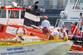 TOW River Thames Barge Driving Race 2013: Barge "Hoppy", by GPS Fabrication. before the start of the race. Behind the GPS Marine tug "Vincia" and barge "Spirit of Mountabatten", by Mechanical Movements and Enabling Services Ltd..
River Thames between Greenwich and Westminster,
London,

United Kingdom,
on 13 July 2013 at 12:33, image #93