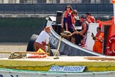 TOW River Thames Barge Driving Race 2013: Barge "Hoppy", by GPS Fabrication. about to be untied from GPS Marine tug "Vincia" for the start of the race..
River Thames between Greenwich and Westminster,
London,

United Kingdom,
on 13 July 2013 at 12:33, image #94