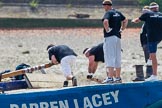 TOW River Thames Barge Driving Race 2013: Rowers on the deck of of barge "Darren Lacey", by Princess Pocahontas, during the race..
River Thames between Greenwich and Westminster,
London,

United Kingdom,
on 13 July 2013 at 12:37, image #132