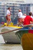 TOW River Thames Barge Driving Race 2013: Barge "Hoppy", by GPS Fabrication, on the left, barge "Jane", by the RMT Union, on the right and out of focus..
River Thames between Greenwich and Westminster,
London,

United Kingdom,
on 13 July 2013 at 12:38, image #139