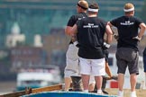 TOW River Thames Barge Driving Race 2013: rowers on the deck of of barge "Darren Lacey", by Princess Pocahontas, during the race..
River Thames between Greenwich and Westminster,
London,

United Kingdom,
on 13 July 2013 at 12:38, image #142