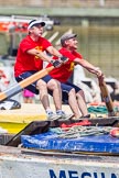 TOW River Thames Barge Driving Race 2013: Rowers on the deck of barge "Spirit of Mountabatten", by Mechanical Movements and Enabling Services Ltd, working hard during the race..
River Thames between Greenwich and Westminster,
London,

United Kingdom,
on 13 July 2013 at 12:39, image #152
