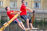 TOW River Thames Barge Driving Race 2013: Rowers on barge "Diana", by Trinity Buoy Wharf..
River Thames between Greenwich and Westminster,
London,

United Kingdom,
on 13 July 2013 at 13:08, image #277