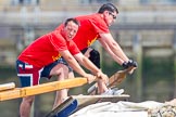TOW River Thames Barge Driving Race 2013: Rowers on barge "Diana", by Trinity Buoy Wharf..
River Thames between Greenwich and Westminster,
London,

United Kingdom,
on 13 July 2013 at 13:08, image #279