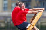 TOW River Thames Barge Driving Race 2013: Rowers on barge "Diana", by Trinity Buoy Wharf..
River Thames between Greenwich and Westminster,
London,

United Kingdom,
on 13 July 2013 at 13:08, image #281