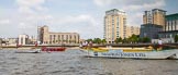 TOW River Thames Barge Driving Race 2013: Barge "Shell Bay" by South Dock Marina, followed by barge "Jane", by the RMT Union, and barge "Hoppy", by GPS Fabrication, near Canary Wharf Pier..
River Thames between Greenwich and Westminster,
London,

United Kingdom,
on 13 July 2013 at 13:15, image #298