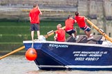 TOW River Thames Barge Driving Race 2013: Barge "Benjamin", by London Party Boats, during the race..
River Thames between Greenwich and Westminster,
London,

United Kingdom,
on 13 July 2013 at 13:27, image #348