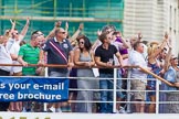 TOW River Thames Barge Driving Race 2013: Spectators on board of pleasure boat "Golden Jubilee" by Capital Pleasure Boats (www.cpbs.co.uk)..
River Thames between Greenwich and Westminster,
London,

United Kingdom,
on 13 July 2013 at 14:25, image #454