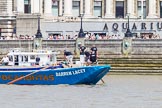 TOW River Thames Barge Driving Race 2013: Barge "Darren Lacey", by Princess Pocahontas, at the London Eye and London Aquarium, close to the race finish at Westminster Bridge..
River Thames between Greenwich and Westminster,
London,

United Kingdom,
on 13 July 2013 at 14:30, image #477