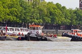 TOW River Thames Barge Driving Race 2013: GPS Marine tug "GPS India", ready to pull barge "Benjamin", by London Party Boats, and barge "Shell Bay" by South Dock Marina, back to Greenwich. Behind them "GPS Vincia"..
River Thames between Greenwich and Westminster,
London,

United Kingdom,
on 13 July 2013 at 14:36, image #499