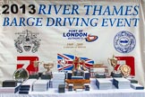 TOW River Thames Barge Driving Race 2013: The prizes for the 2013 Thames Barge Driving Race on the presentation stage, before the price-giving..
River Thames between Greenwich and Westminster,
London,

United Kingdom,
on 13 July 2013 at 15:39, image #556