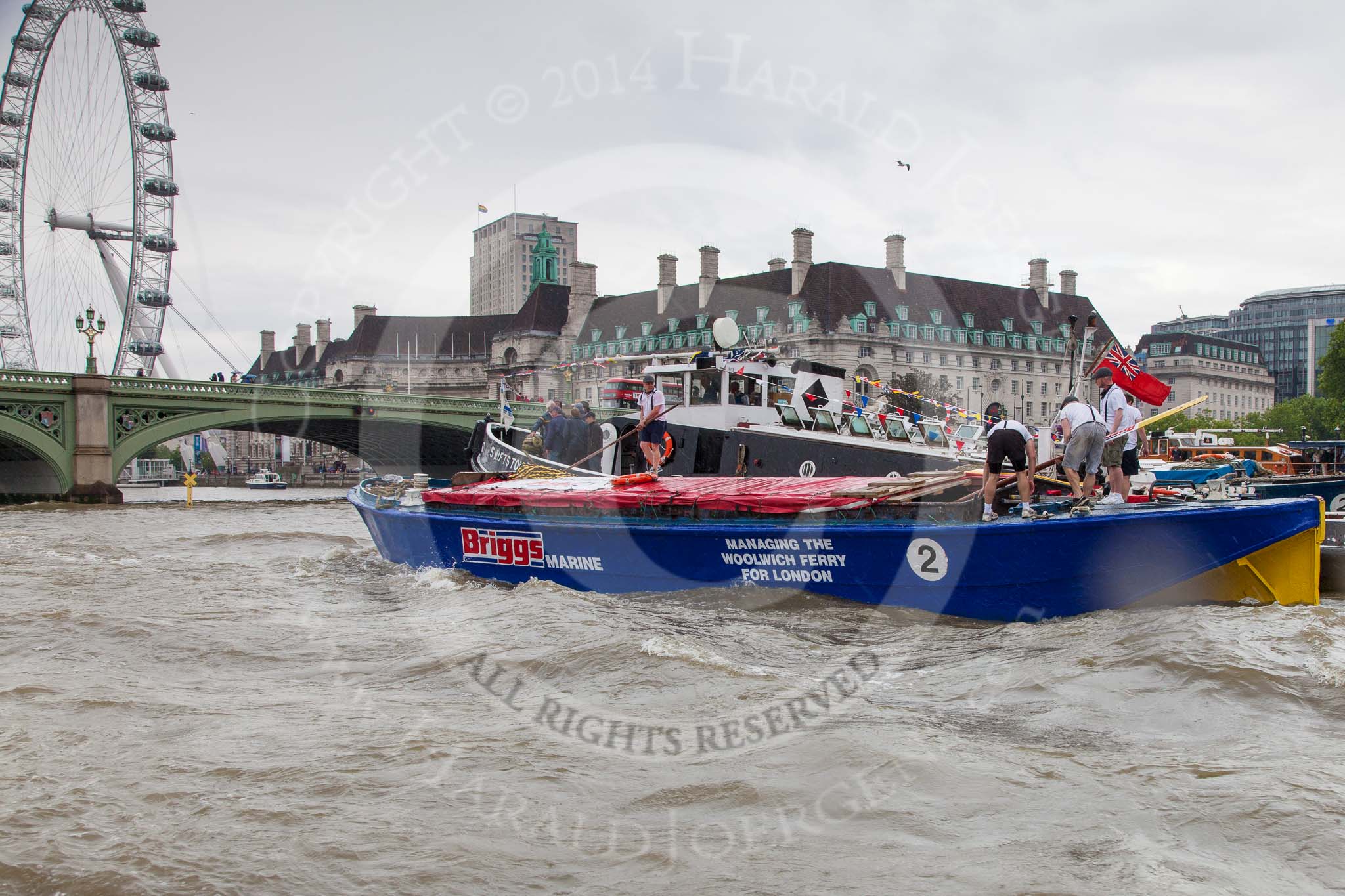 TOW River Thames Barge Driving Race 2014.
River Thames between Greenwich and Westminster,
London,

United Kingdom,
on 28 June 2014 at 14:40, image #440