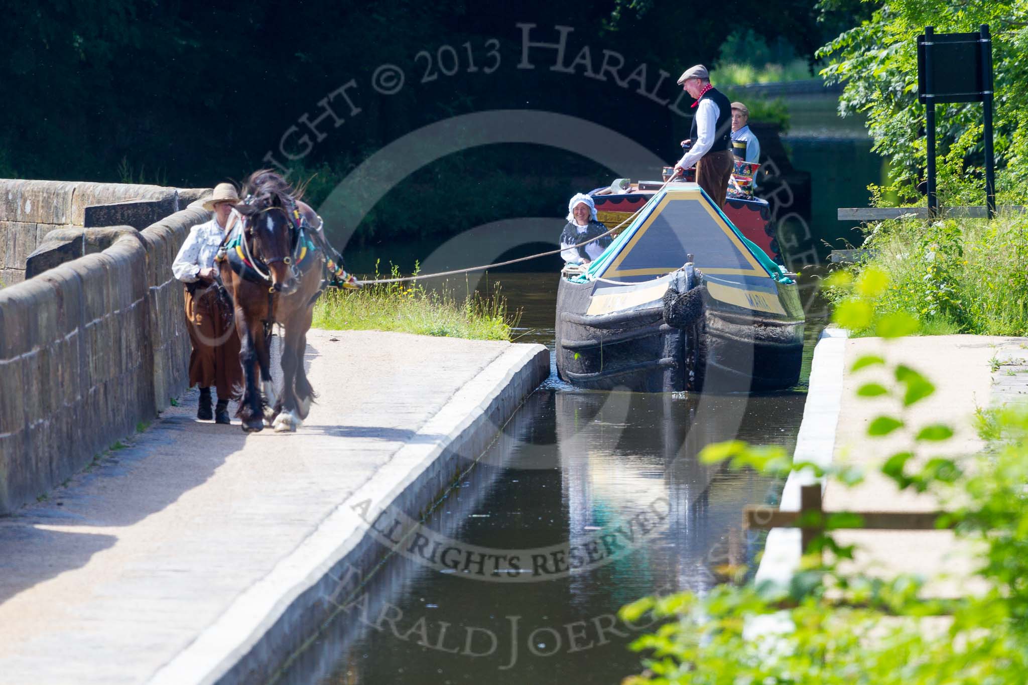 : Sue Day, canal horse Bilbo, and historic butty Maria approaching Marple Aqueduct on the Lower Peak Forest Canal.




on 03 July 2015 at 15:12, image #27