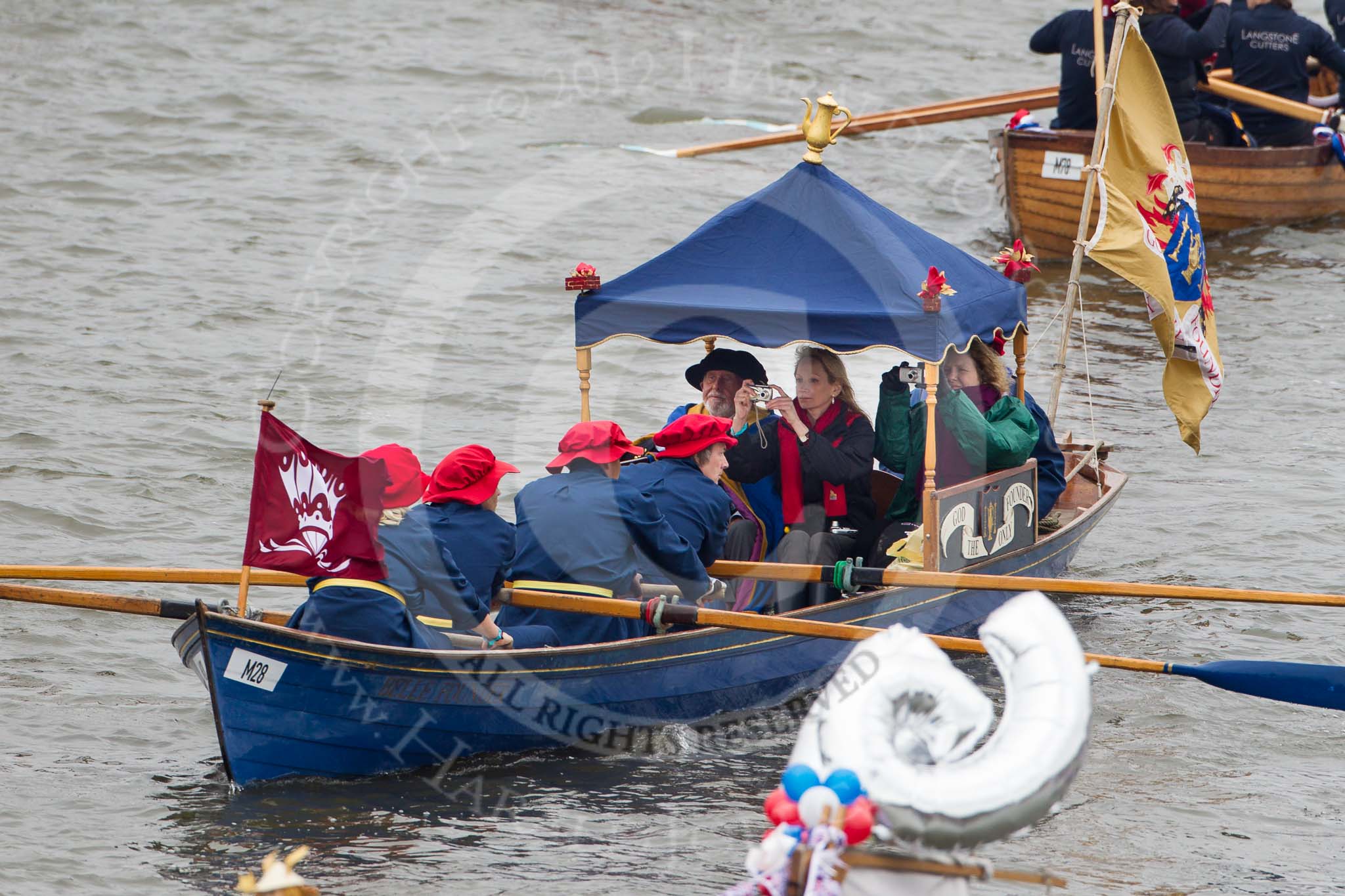Thames Diamond Jubilee Pageant: WATERMAN'S CUTTERS-Belle Founder (M28)..
River Thames seen from Battersea Bridge,
London,

United Kingdom,
on 03 June 2012 at 14:41, image #90