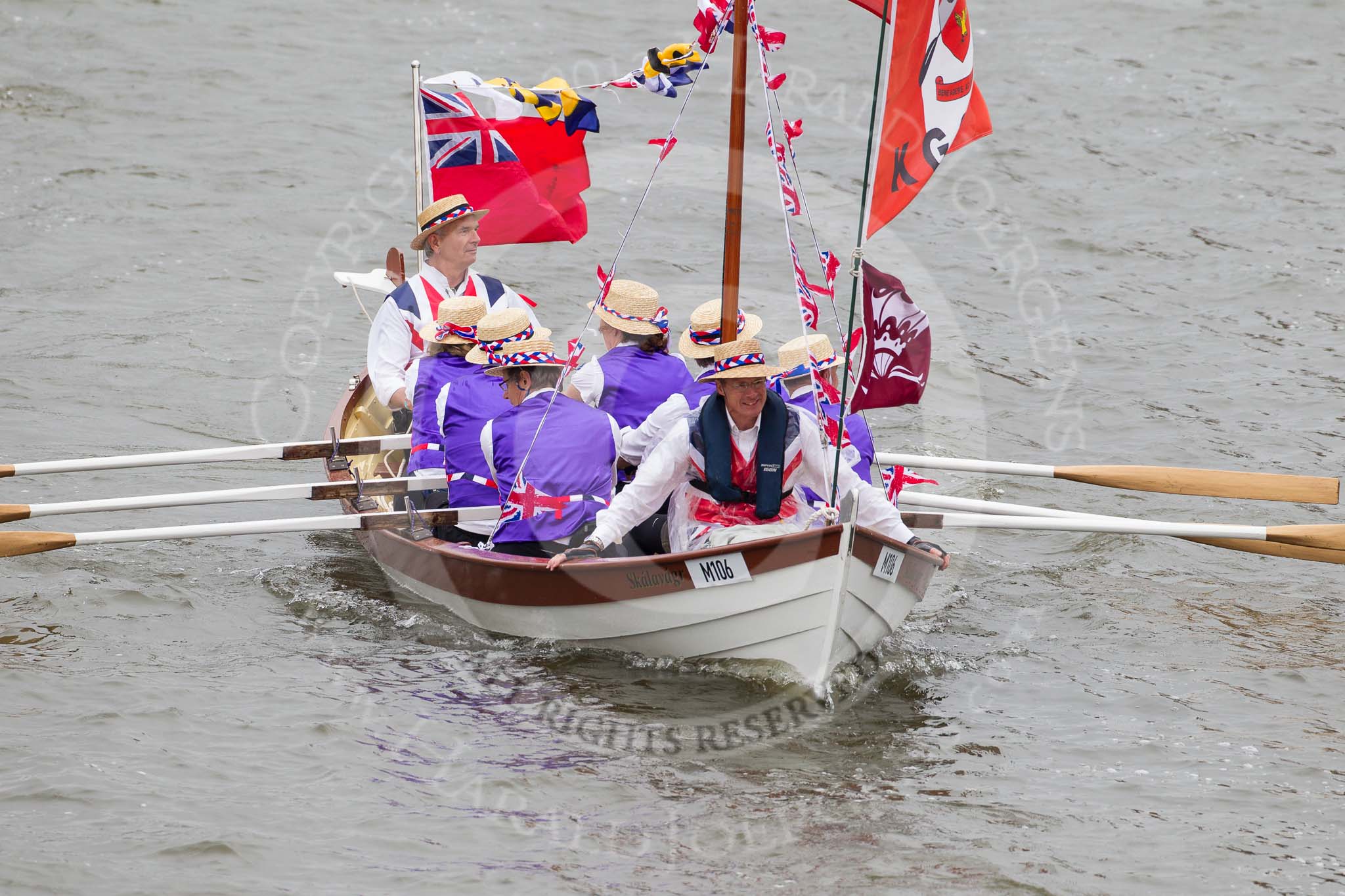 Thames Diamond Jubilee Pageant: SKIFFS & OTHER TRADITIONAL BOATS-Ska'lava'gr (M106)..
River Thames seen from Battersea Bridge,
London,

United Kingdom,
on 03 June 2012 at 14:42, image #99