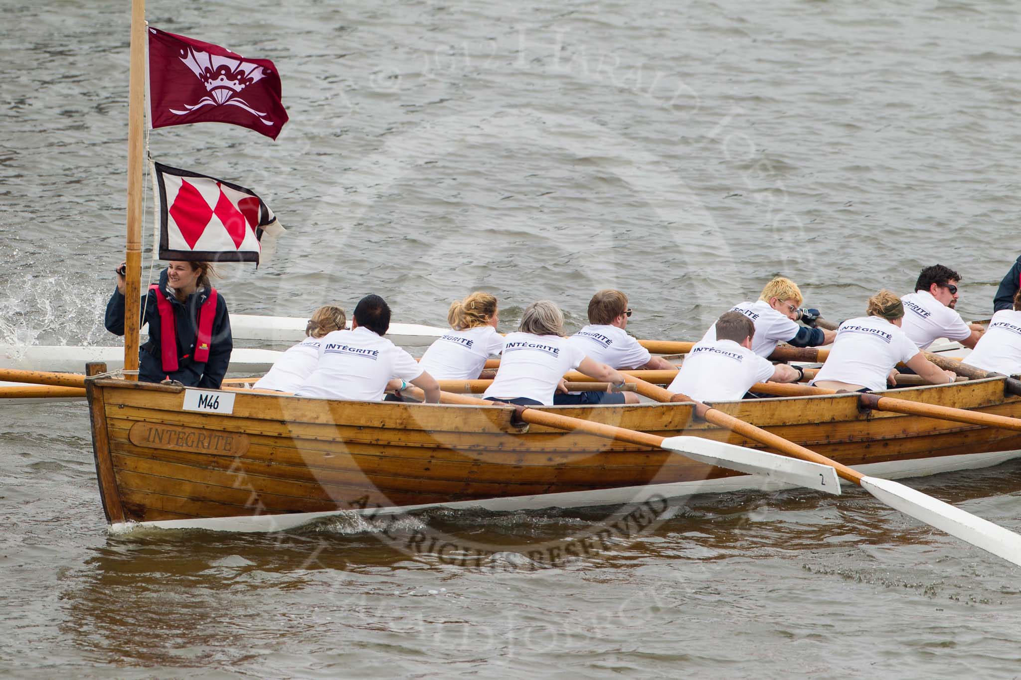 Thames Diamond Jubilee Pageant: PILOT GIGS, GIGS & CELTIC LONGBOATS- Cwch John Kerr (Dyfed) (M74)..
River Thames seen from Battersea Bridge,
London,

United Kingdom,
on 03 June 2012 at 14:43, image #106