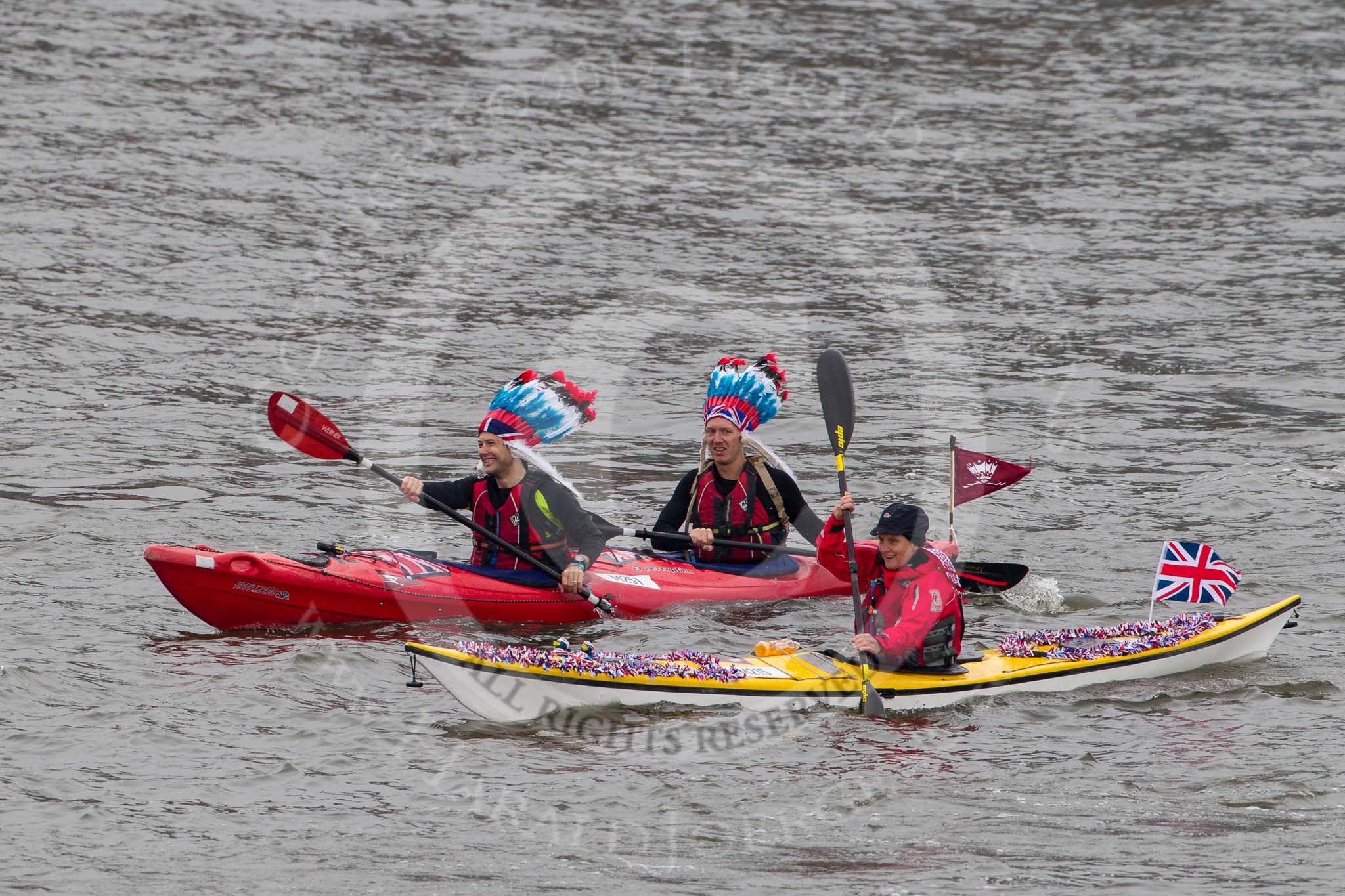 Thames Diamond Jubilee Pageant: KAYAKS-YumYum 2  (M215), Mily Molly (M251)..
River Thames seen from Battersea Bridge,
London,

United Kingdom,
on 03 June 2012 at 14:50, image #141
