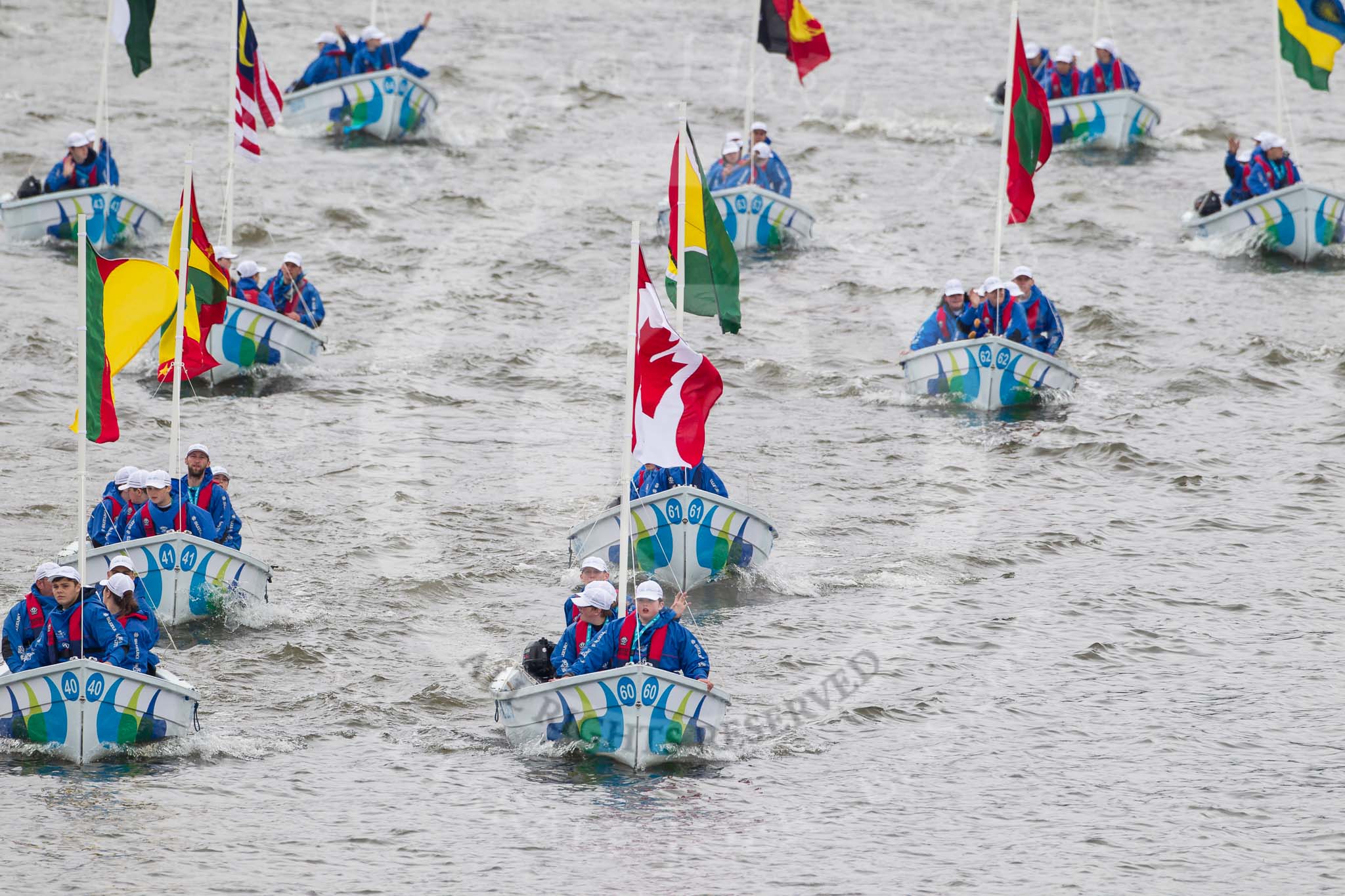 Thames Diamond Jubilee Pageant: COMMONWEALTH FLAGS-Sea Cadets..
River Thames seen from Battersea Bridge,
London,

United Kingdom,
on 03 June 2012 at 14:53, image #153