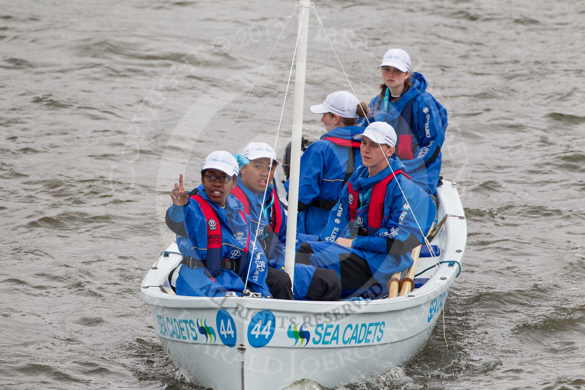 Thames Diamond Jubilee Pageant: COMMONWEALTH FLAGS-Sea Cadets..
River Thames seen from Battersea Bridge,
London,

United Kingdom,
on 03 June 2012 at 14:54, image #158