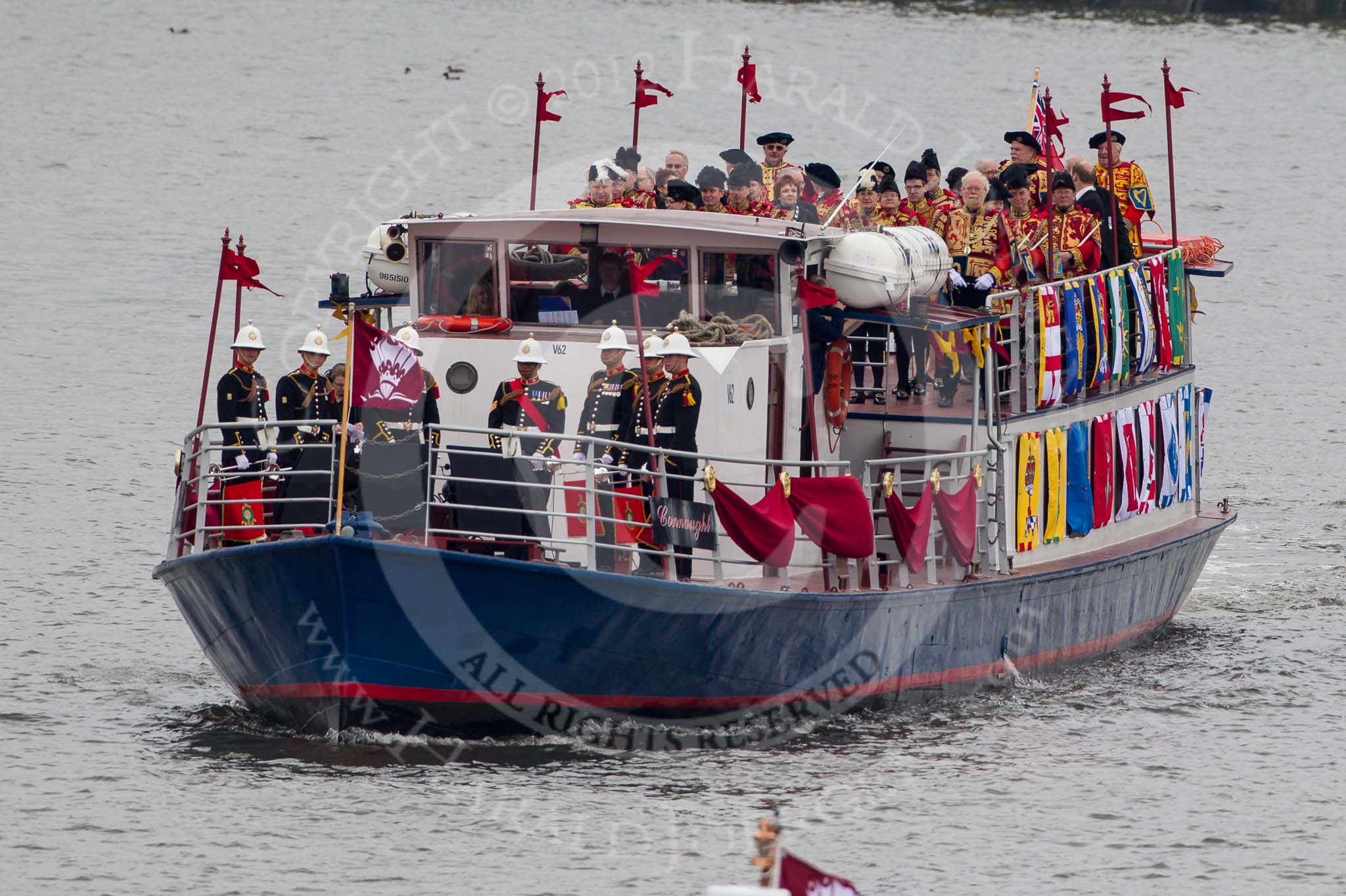 Thames Diamond Jubilee Pageant: ROYAL MARINES HERALD FANFARE TEAM-Connaught (V62)..
River Thames seen from Battersea Bridge,
London,

United Kingdom,
on 03 June 2012 at 14:55, image #160