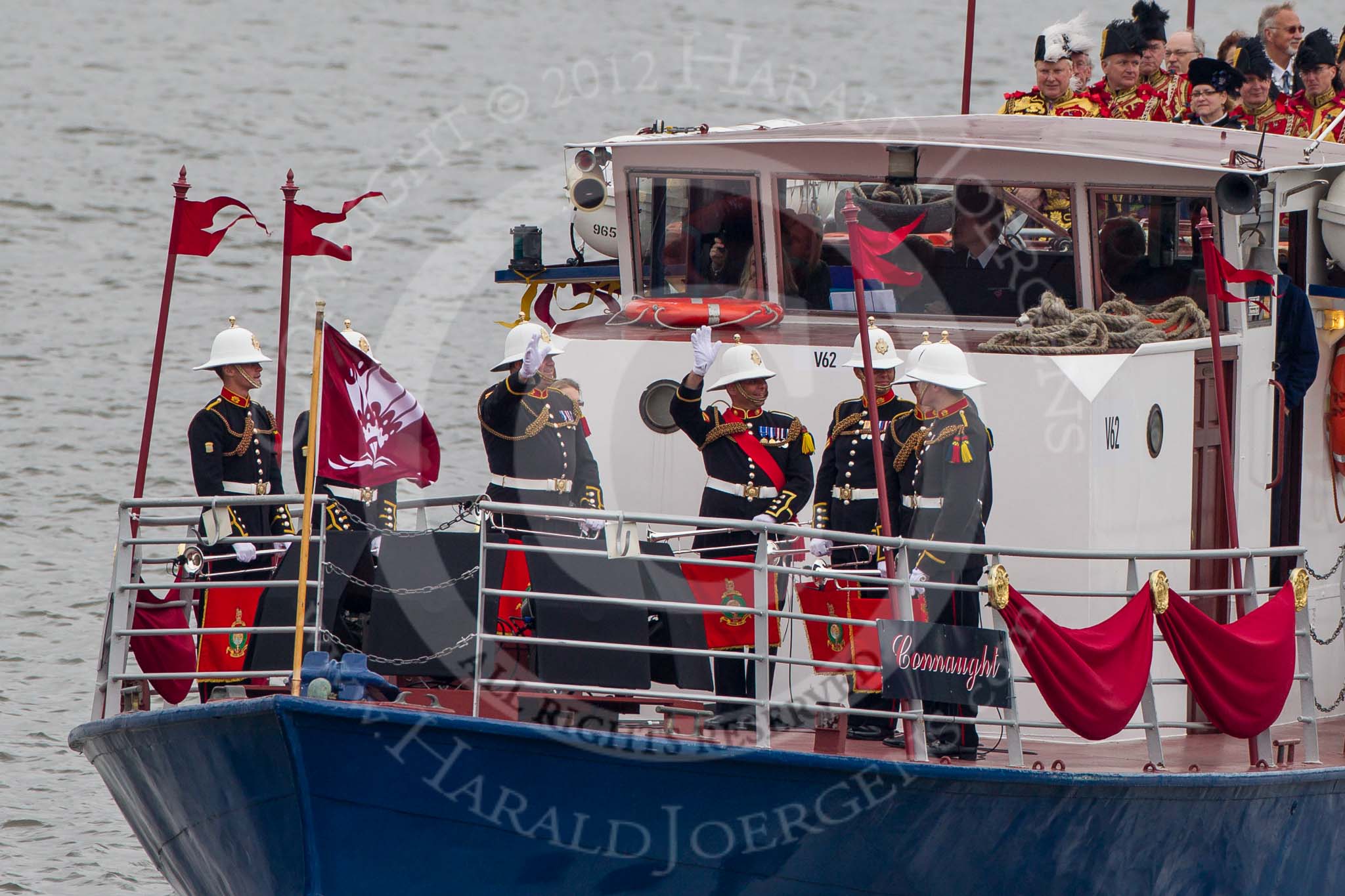 Thames Diamond Jubilee Pageant: ROYAL MARINES HERALD FANFARE TEAM-Connaught (V62)..
River Thames seen from Battersea Bridge,
London,

United Kingdom,
on 03 June 2012 at 14:55, image #163