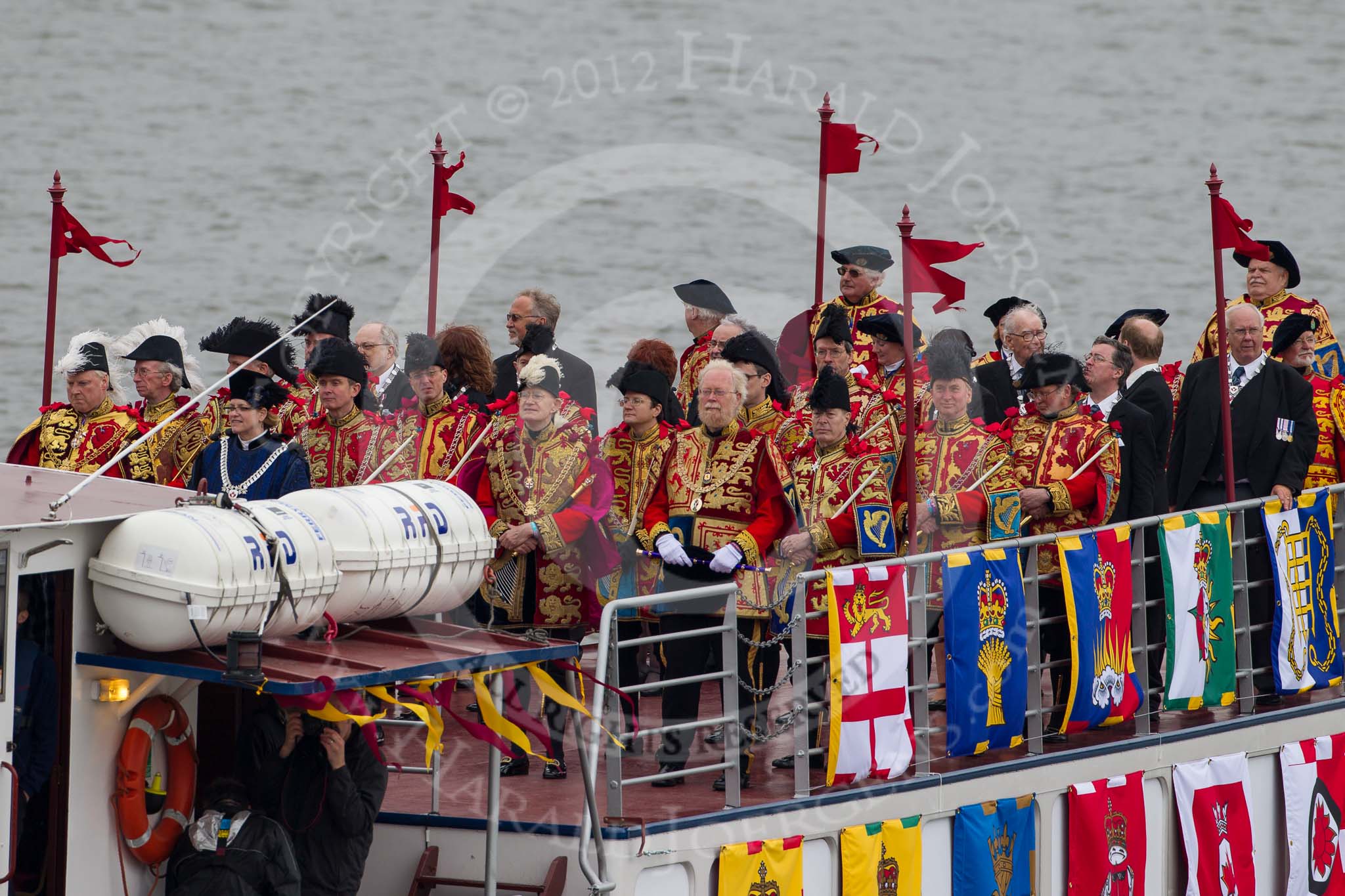 Thames Diamond Jubilee Pageant: ROYAL MARINES HERALD FANFARE TEAM-Connaught (V62)..
River Thames seen from Battersea Bridge,
London,

United Kingdom,
on 03 June 2012 at 14:56, image #170