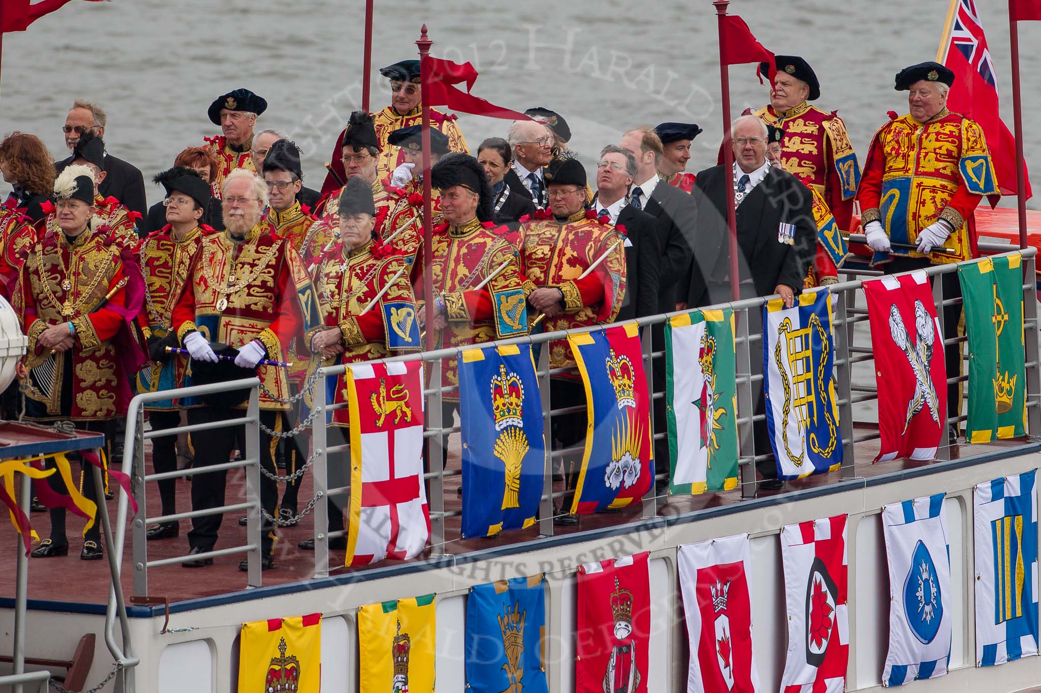 Thames Diamond Jubilee Pageant: ROYAL MARINES HERALD FANFARE TEAM-Connaught (V62)..
River Thames seen from Battersea Bridge,
London,

United Kingdom,
on 03 June 2012 at 14:56, image #171