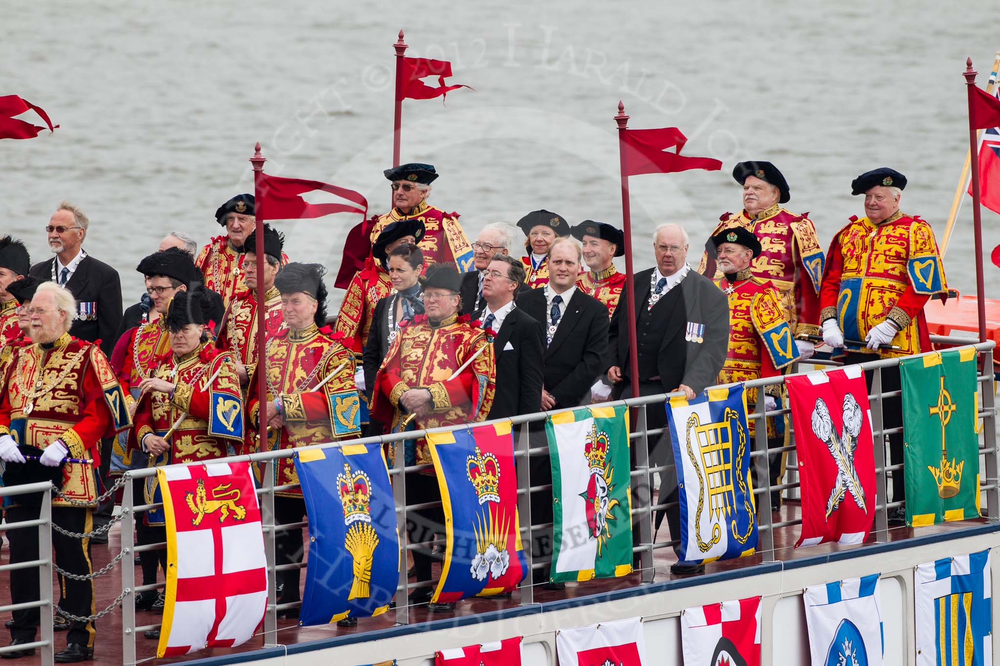 Thames Diamond Jubilee Pageant: ROYAL MARINES HERALD FANFARE TEAM-Connaught (V62)..
River Thames seen from Battersea Bridge,
London,

United Kingdom,
on 03 June 2012 at 14:56, image #174