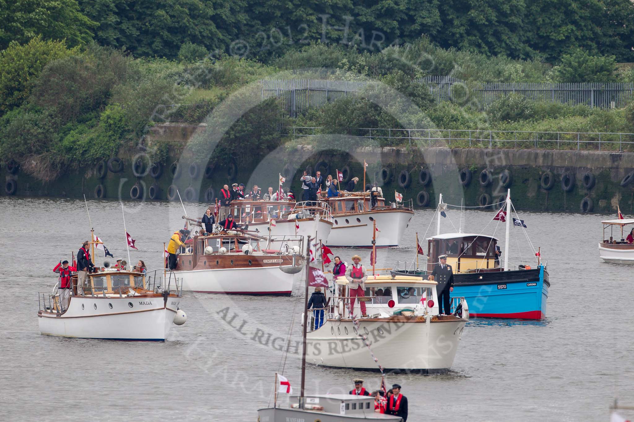 Thames Diamond Jubilee Pageant: DUNKIRK LITTLE SHIPS-Breda (H17), Mada (H 21), Caronia (H24), Gentle Ladye (H28)..
River Thames seen from Battersea Bridge,
London,

United Kingdom,
on 03 June 2012 at 15:11, image #262