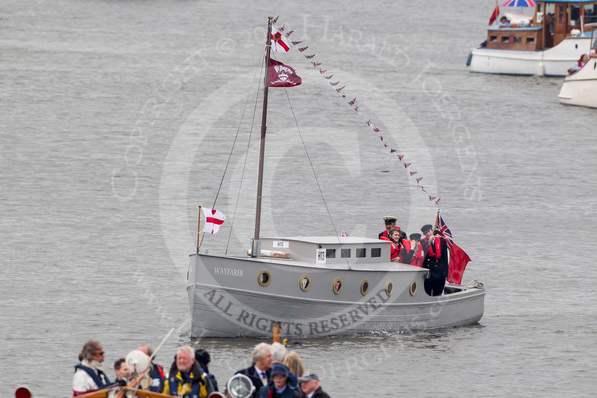 Thames Diamond Jubilee Pageant: DUNKIRK LITTLE SHIPS-Wayfarer (H13)..
River Thames seen from Battersea Bridge,
London,

United Kingdom,
on 03 June 2012 at 15:11, image #264