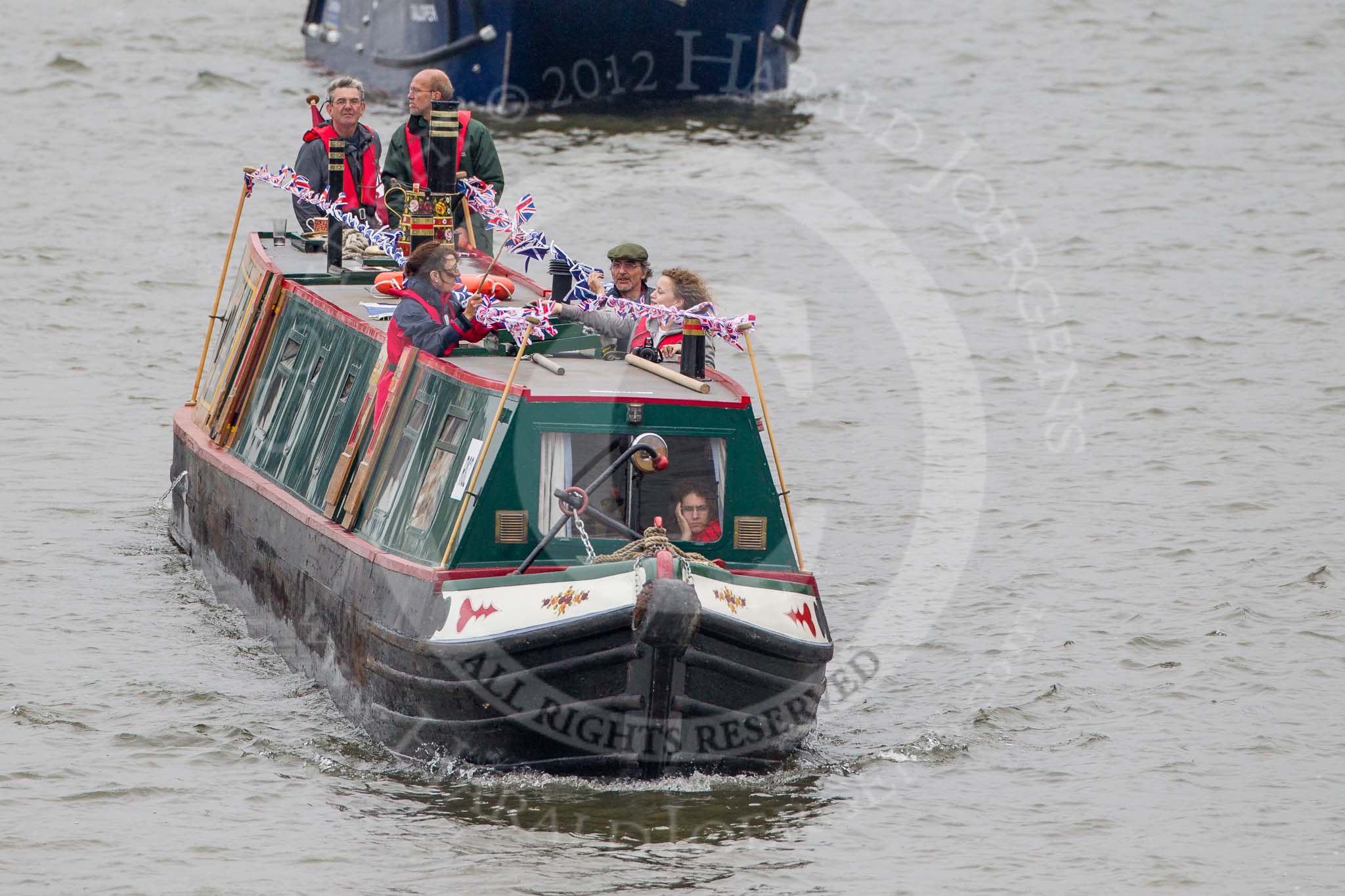 Thames Diamond Jubilee Pageant: NARROW BOATS-Gort (H82)..
River Thames seen from Battersea Bridge,
London,

United Kingdom,
on 03 June 2012 at 15:55, image #465