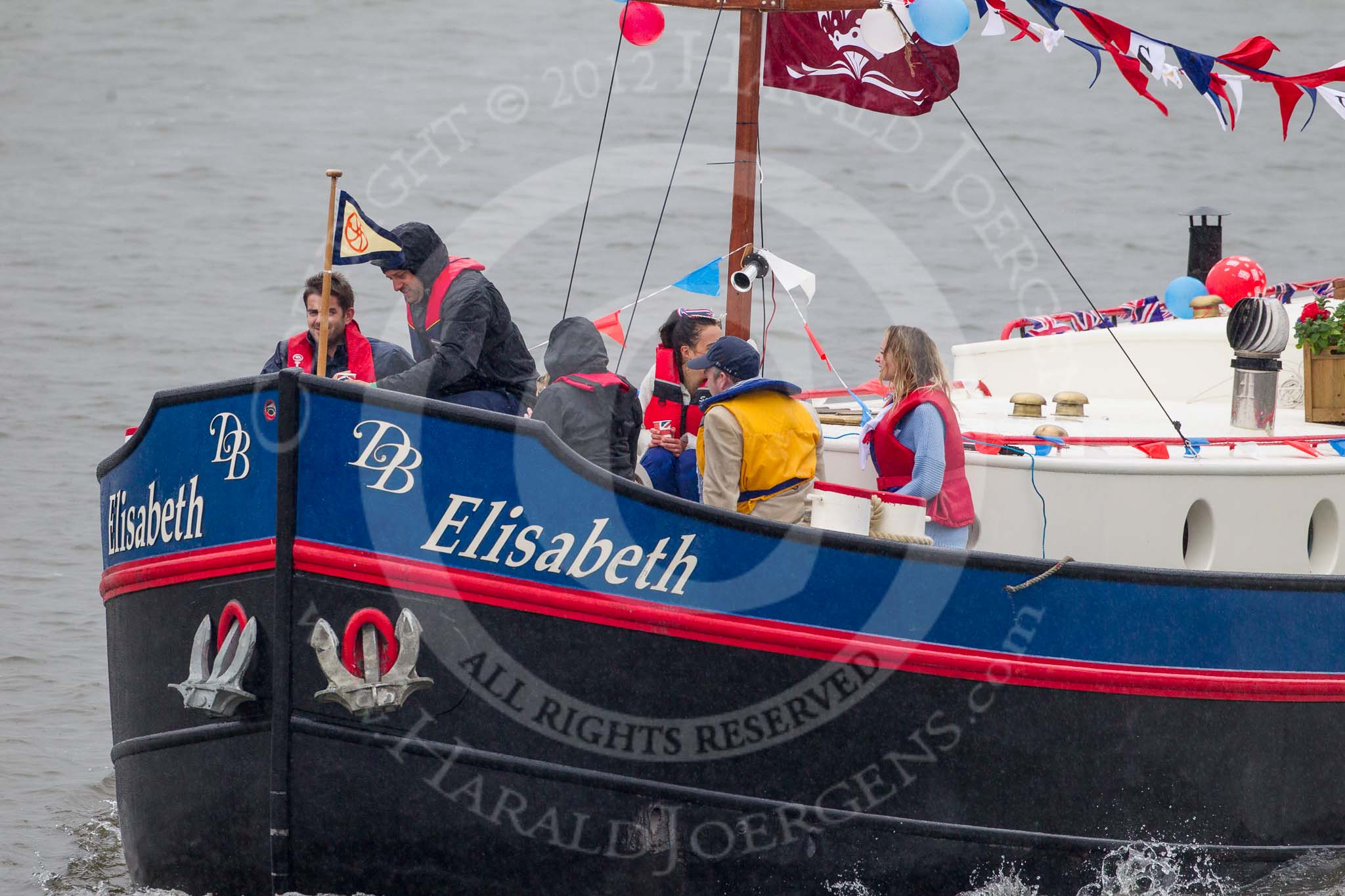 Thames Diamond Jubilee Pageant: BARGES-Elisabeth (R114)..
River Thames seen from Battersea Bridge,
London,

United Kingdom,
on 03 June 2012 at 16:01, image #496