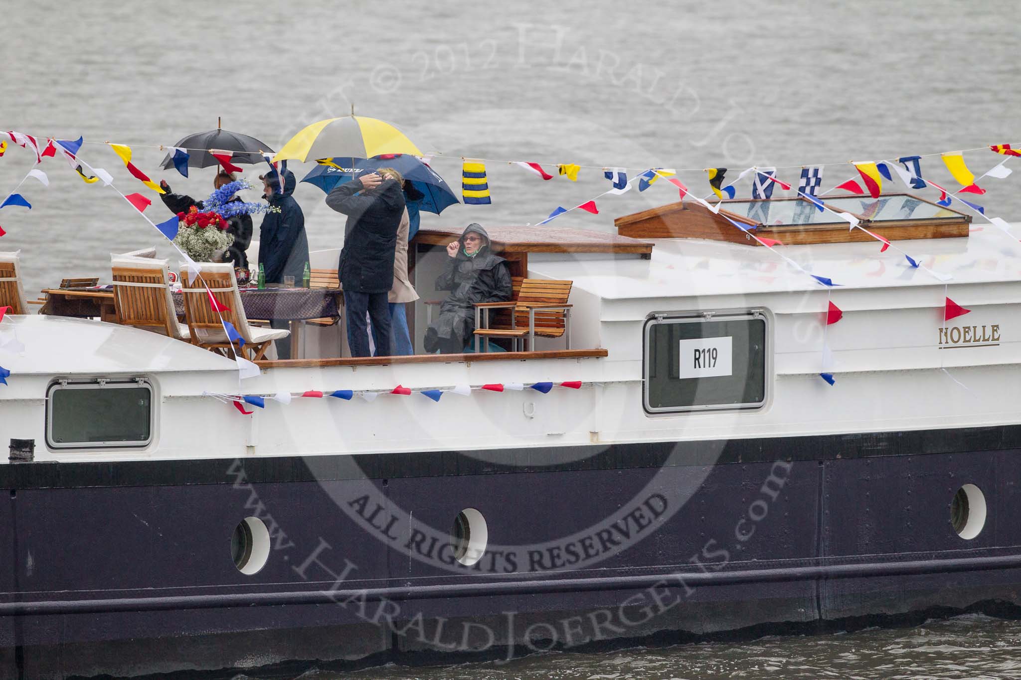 Thames Diamond Jubilee Pageant: BARGES-Noelle (R119)..
River Thames seen from Battersea Bridge,
London,

United Kingdom,
on 03 June 2012 at 16:03, image #507