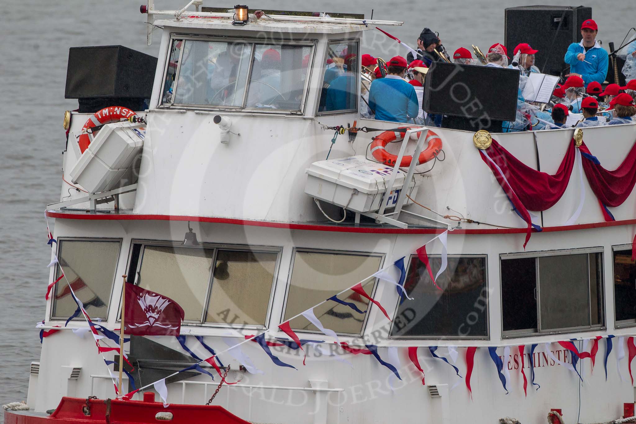Thames Diamond Jubilee Pageant: THE MAYOR'S JUBILEE BAND-Westminister (C1)..
River Thames seen from Battersea Bridge,
London,

United Kingdom,
on 03 June 2012 at 16:07, image #525