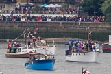 Thames Diamond Jubilee Pageant: DUNKIRK LITTLE SHIPS-Lurline of Ipswich (H33), Ferry Nymph (H40), Brown Owl (H39), Aberdonia (H36)..
River Thames seen from Battersea Bridge,
London,

United Kingdom,
on 03 June 2012 at 15:11, image #265