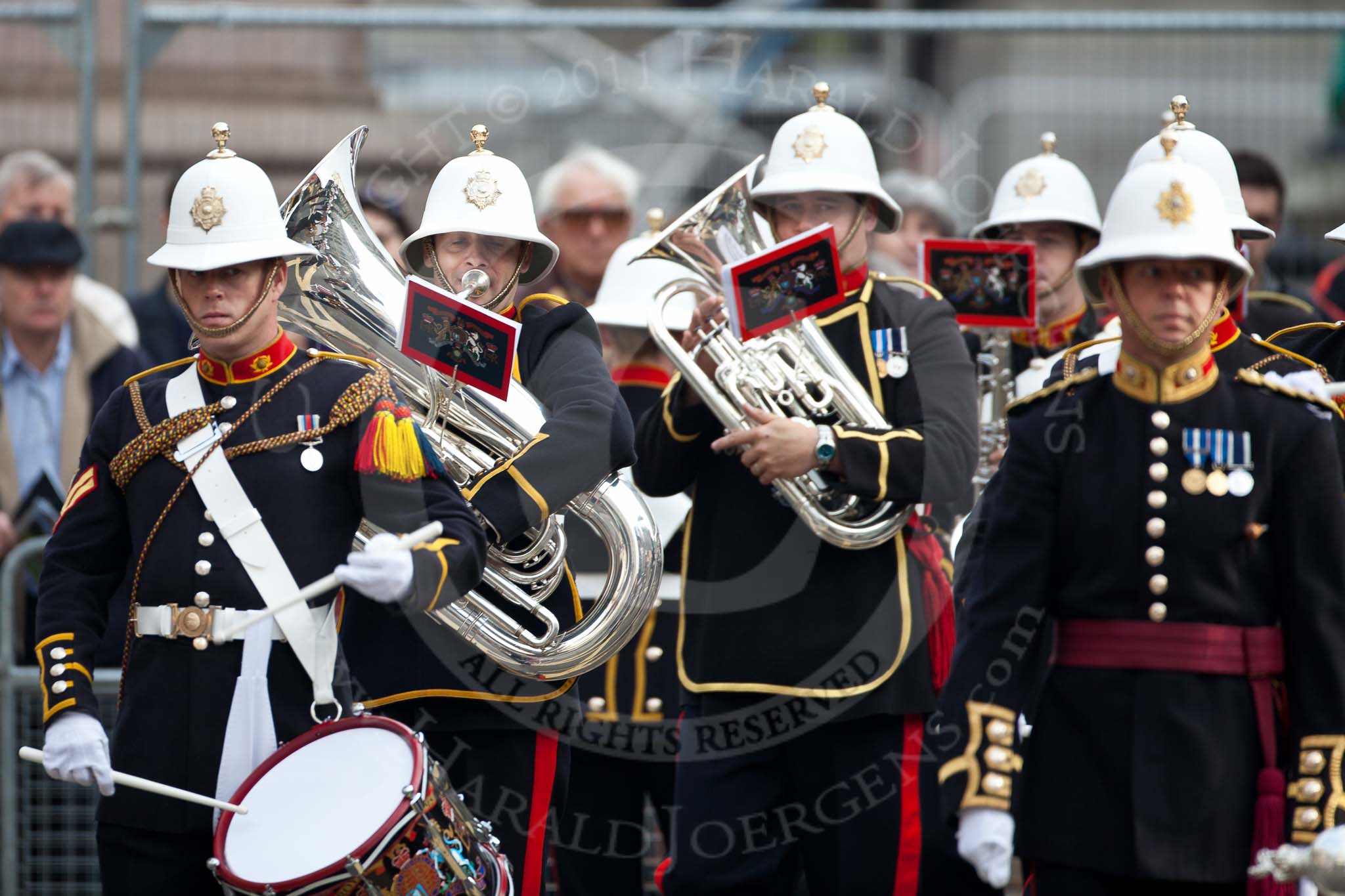 The Lord Mayor's Show 2011: The Band of Her Majesty's Royal Marines Collingwood (http://www.royalmarinesbands.co.uk/reference/band_cwood.htm)..
Opposite Mansion House, City of London,
London,
-,
United Kingdom,
on 12 November 2011 at 10:23, image #6